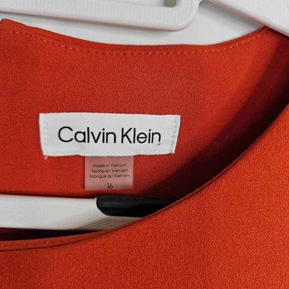 NWT CALVIN KLEIN Faux Wrap Dress ORANGE CLAY size 16 Ruffle Hem Summer Feminine - Picture 3 of 11